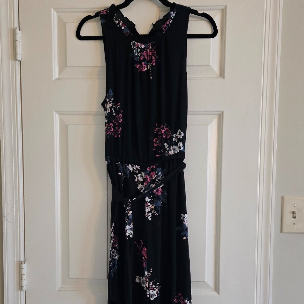 LOFT Black Floral Wide-Leg Jumpsuit Size Small